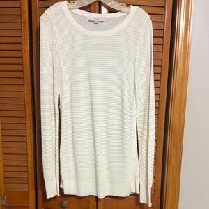 LOFT Ivory Knit Pullover with Side Buttons